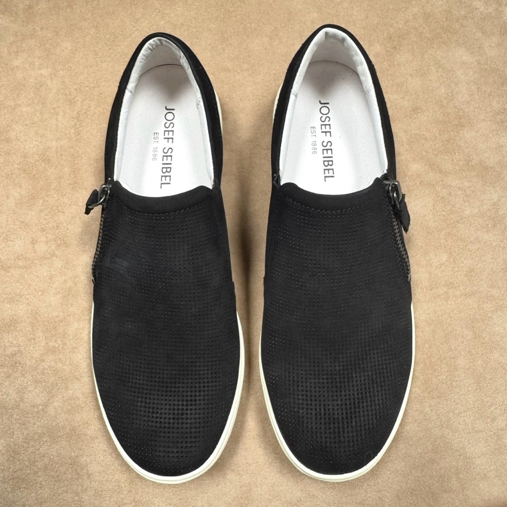 New Josef Seibel Caren 22 Campa Nubuck Sneakers Black 39 NIB Leather Zipper - Picture 11 of 13